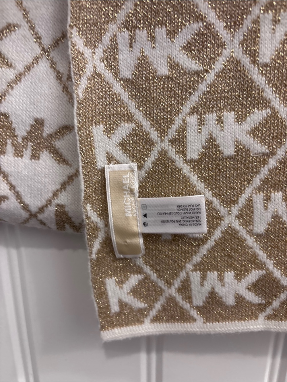 Michael Kors Cream and Tan MK Monogram Scarf - Picture 4 of 4